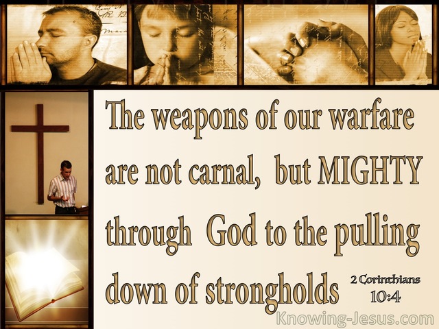 2 Corinthians 10:4 Mighty Weapons To Demolish Strongholds (beige)